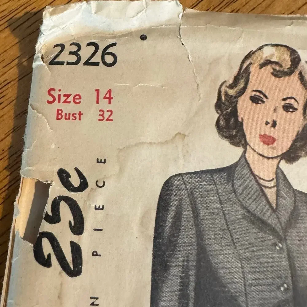 Vintage 1940s Simplicity Sewing Pattern 2326 Two Piece Suit Size 14 Bust 32